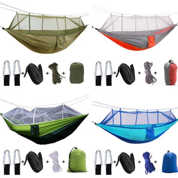 

camping/garden hammock with mosquito net outdoor furniture 1-2 person portable hanging bed strength parachute fabric sleep swing