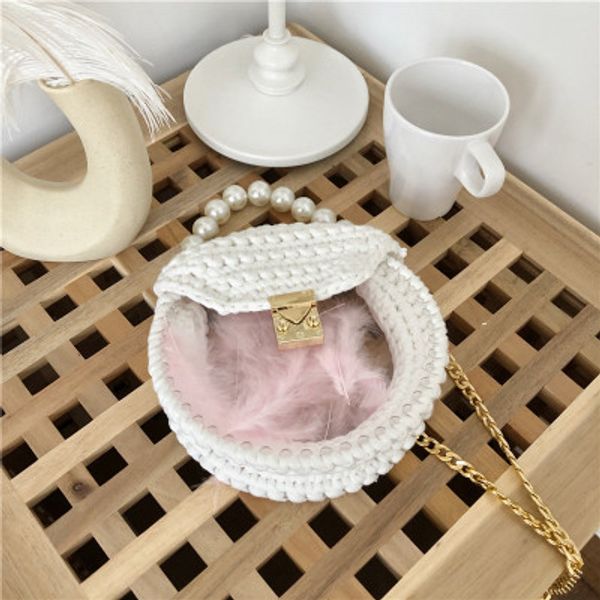 

knitting cotton rope bag hand-woven women totes fashion holiday travel ladies beach bags portable transparent feather straw bags