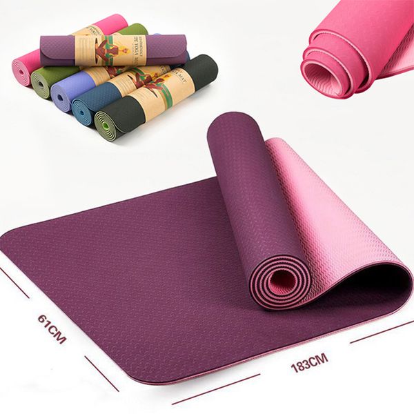 

6mm tpe non-slip yoga mats for fitness tasteless brand pilates mat 8 colors gym exercise sport mats pads with yoga strap