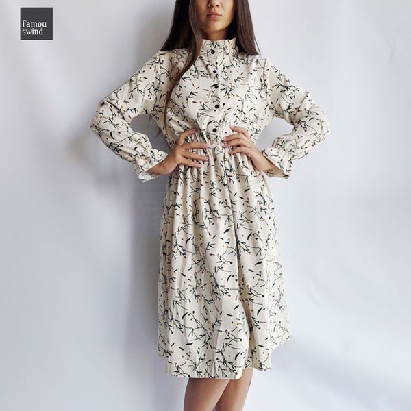 

soft dress women floral print corduroy autumn winter stand collar party loose dresses elastic waist beach vestidos designer clothes, Black;gray