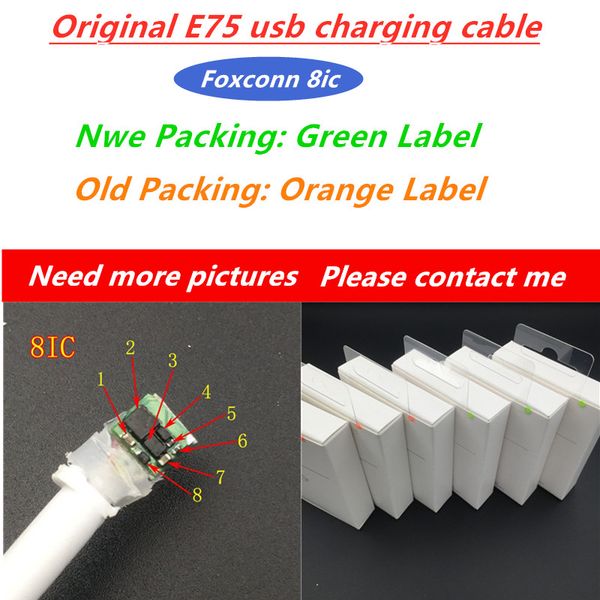 

100pc lot e75 8ic original 1m 3ft od 3 0mm data u b ync charger cable for iphone x x xr 8 7 e 5 6 plu with retail box x model