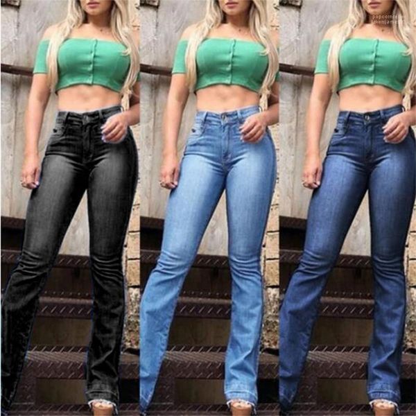 

flare jeans fashion retro style plsu size long pants solid womens casual denim pants womens designer, Blue