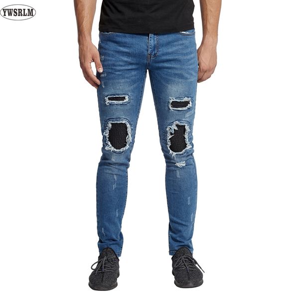 

biker jeans fashion casual hip hop denim stretch jeans us size, Blue