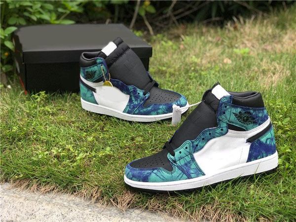 

air aauthentic 1 high og retro wmns tie-dye basketball shoes aurora green woman man 1s sports sneakers cd0461-100 with original box