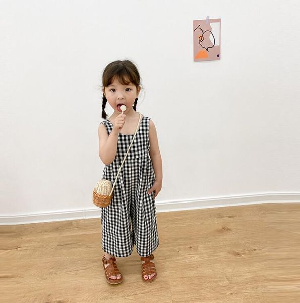 

2020 new wholesale girls boys plaid overalls summer fashion girls pants 1-6 years hv997, Blue