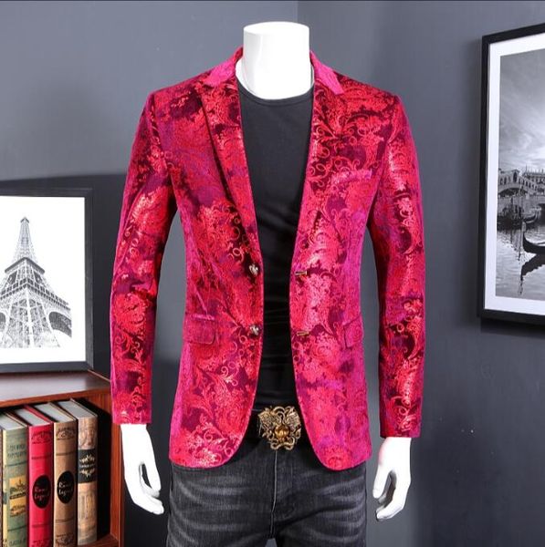 

mens floral blazer velvet suit jacket red plus size 5xl blazer masculino slim fit british style men vetement homme 2019, White;black