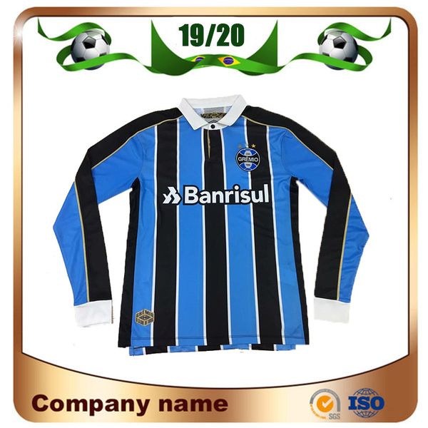

New 2019 Long sleeves Gremio home Soccer Jerseys 19/20 Stripes blue black Football Shirts Gremio uniform