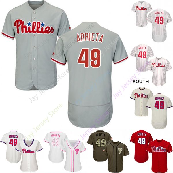 

2019 Philadelphia Jake 49 Arrieta Jersey Phillies Jerseys Cool Base Flexbase Home Away White Black Red Grey Pullover Button Men Women Youth