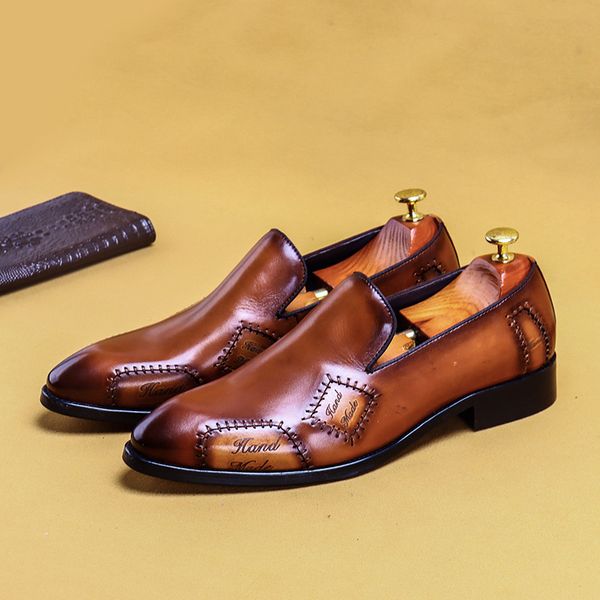 

full-grain leather men's shoes men's dress leather shoes goodyear handmade oxfordsmen's loafers, Black
