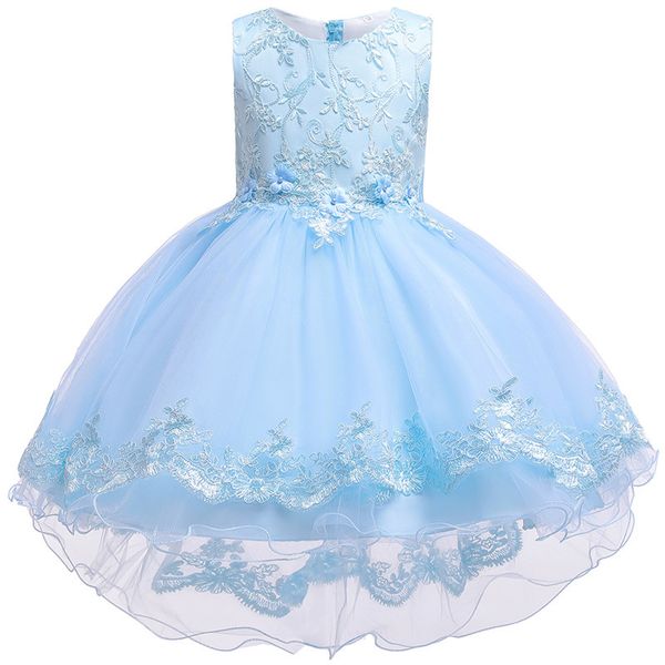 

children birthday clothing embroidery lace big bow baby girl dress for wedding party kids dresses for girls trailing dress, Red;yellow