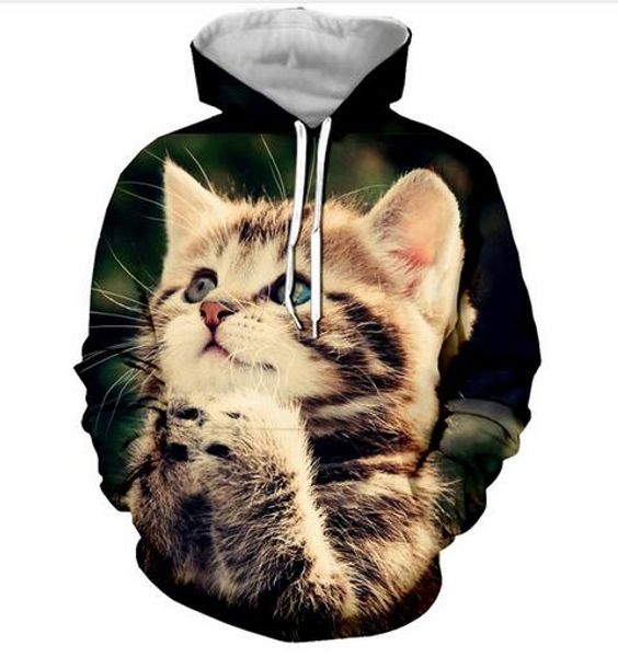 

new fashion hip hop sweatshirt men women 3d casual hoodies animal prayer cat harajuku style loose pullover hoodies usa0323, Black