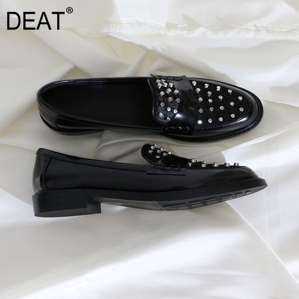 

deat] 2020 round toe shallow pu leather rivet black casual single flat shoes women new spring autumn fashion tide 10f172