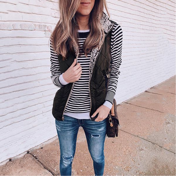 

women's vests winter two-way women teddy vest coat fluffy reversible windproof jacket lady sleeveless outerwear thicken warm pocket wai, Black;white