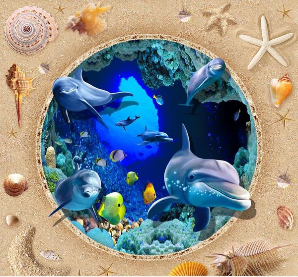 

пользовательские полы mural wallpaper3d hd stereo ocean world дельфин пол painting ванная спальня 3d полов фрески водонепроницаемый пвх само