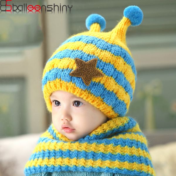 

balleenshiny детские сгущает вязаная hatscarf набор милые малышей мультфильм bee уши hat пушистые теплые шарфы шапочки для подарков, Yellow