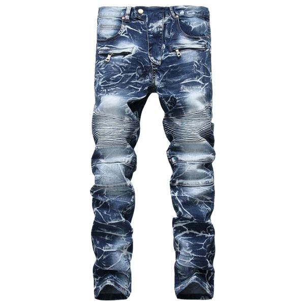 

men's jeans high new quality brand of jeans men slim straight hole men denim trousers ripped, Blue