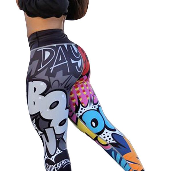 

2018 new slim leggings graffiti 3d print push up leggings women ankle-length elastic fitness pencil, Black