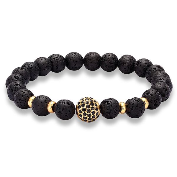 

livvy selling luxury cz dense nail bracelet set charm 8mm natural stone beads couple models men's hand jewelry accessories, Black
