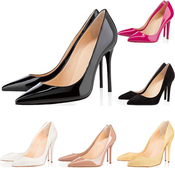 

2019 designer luxury wholesale women black sheepskin nude patent leather poined toe pumps red bottom high heels shoes for women wedding