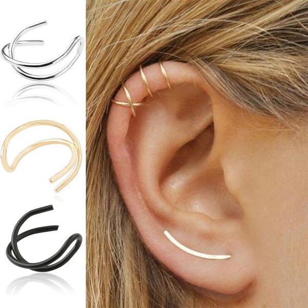 

cuff personality wrap girls fashion 1 pair new cartilage ear clip simple clip on earring women ear studs no piercing earrings, Silver