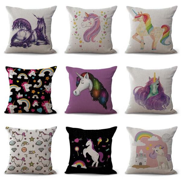 

cartoon animal unicorn pillow case cushion cover linen cotton throw square pillow covers 15 color options custom free