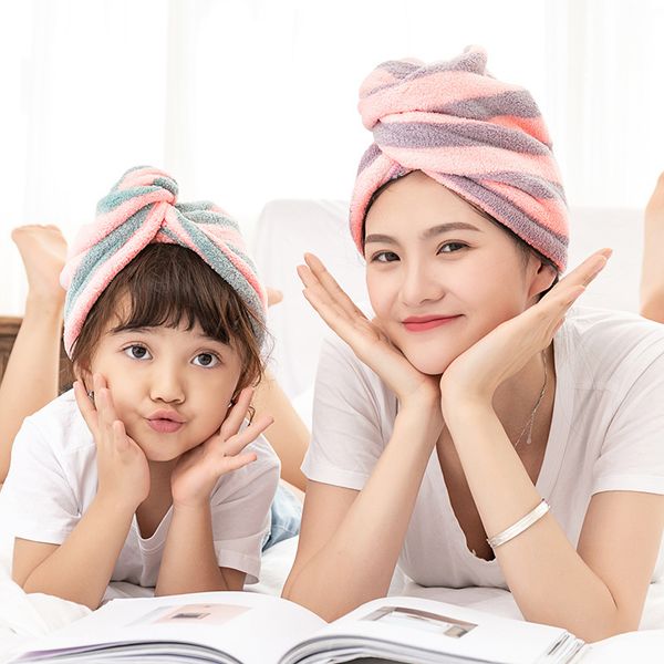 

new stripe hair cap suction hair cap korean thickened dry hair towel children dry fast dry towel