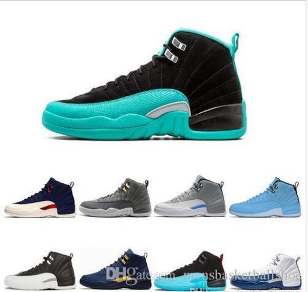 

new wholesale hyper jade 12 basketball shoes 12s xii unc college navy wool taxi playoffs mens athletic sports sneakers size 7-13