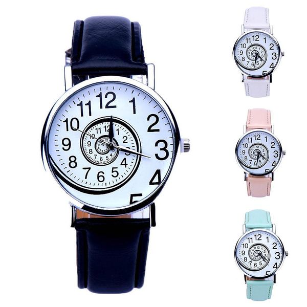 

4 цвета мода swirl шаблон унисекс часы часы пара мужчины женщины кожезаменитель круглый циферблат аналогового кварц relógio де casal, Slivery;brown