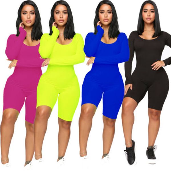 

fitness casual sporty biker playsuit long sleeve solid rompers womens jumpsuit fashion autumn bodycon 2019 active wear playsuits, Black;white