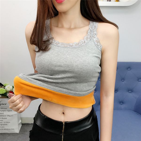 

autumn winter fashion warm plus size women lace vest based sleeveless female thick velvet vests tanks tees bottomings wz902, Black;white