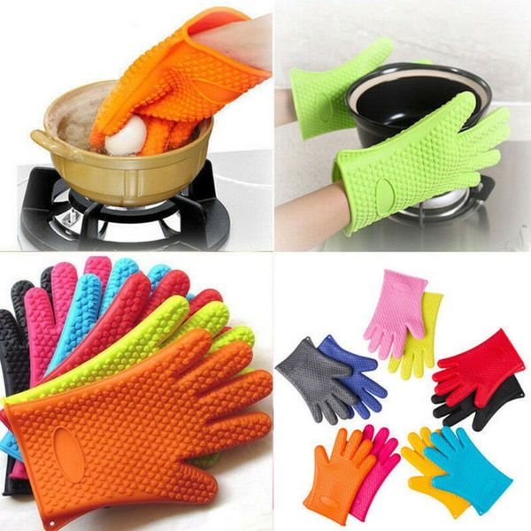 

1pc gloves heat resistant silicone gloves kitchen bbq oven cooking mitt new
