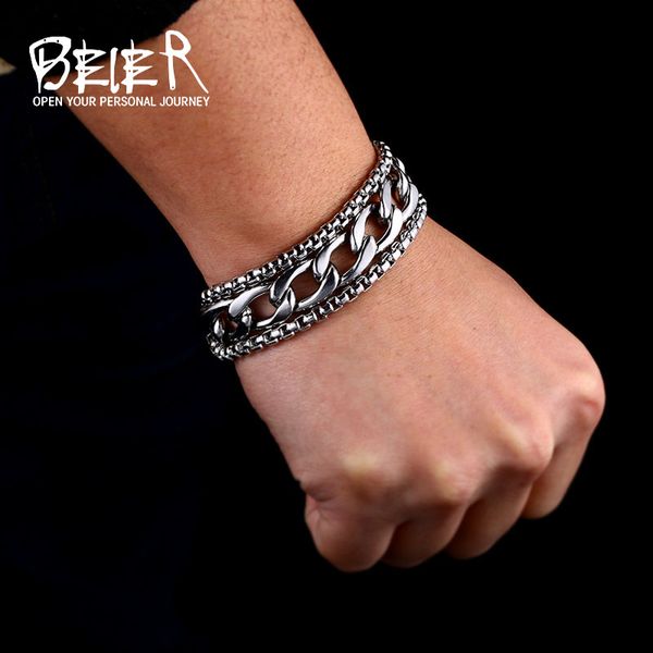 

beier 316l stainless steel bracelet simple and pearl chain bracelet for vintage fashion style men's jewelry hss007, Golden;silver