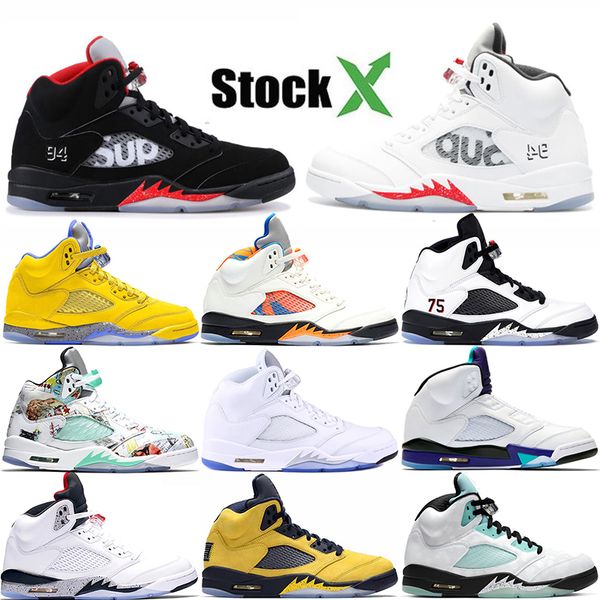 

mens 5s basketball shoes luxury designer shoes classic sup black white sport brand laney yellow off youth boys sneakers, White;red