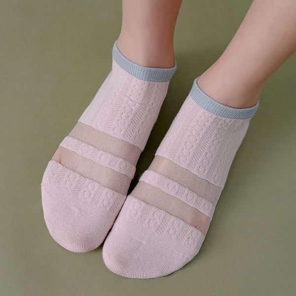 

crystal silk cotton lace mesh boat socks women's short summer socks female thin low cut women nylon transparent sock, Black;white