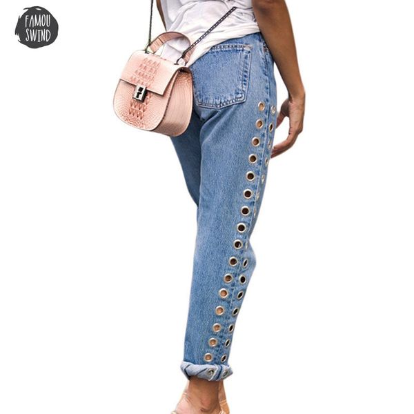 

2093 jeans new high waist eyelets female boyfriend denim women pants jeans for woman drop shipping, Blue