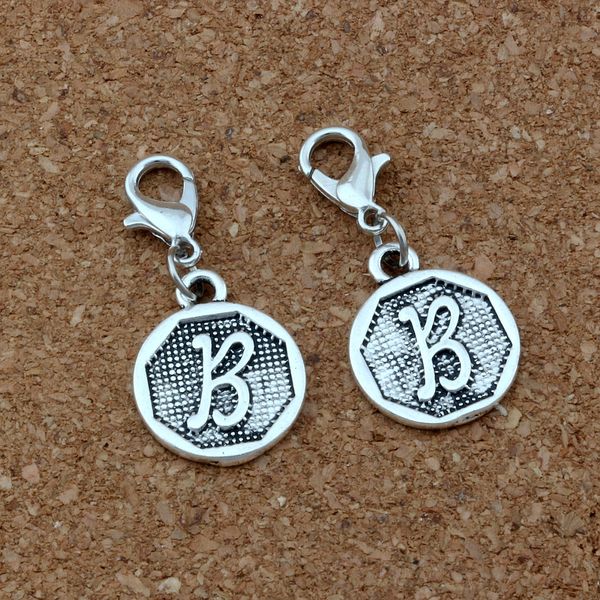 

50pcs antique silver letter disc " b " initial floating lobster clasps charm beads fit charm bracelet diy jewelry 14.8x32.5mm a-40, Bronze;silver