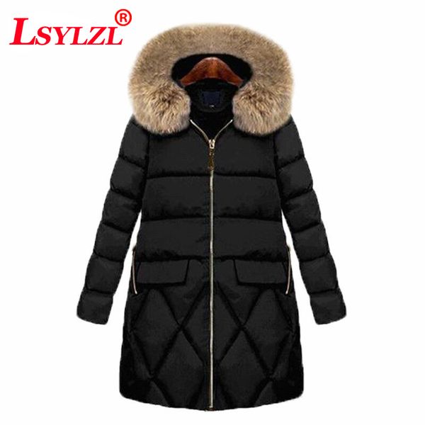 

2018 cotton padded coat female winter black jacket women plus size 5xl fur hooded parka mujer thick slim long overcoat b988