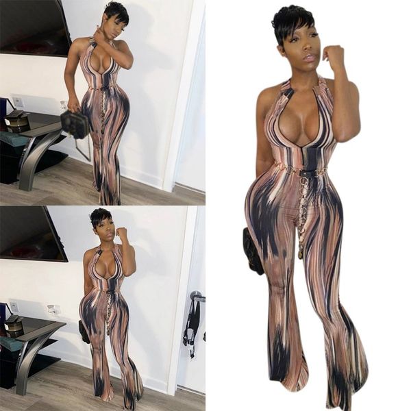 

q europe and the united states explosion models 2020 spring new women's fashion halter print jumpsuit foreign trade n, Black;white