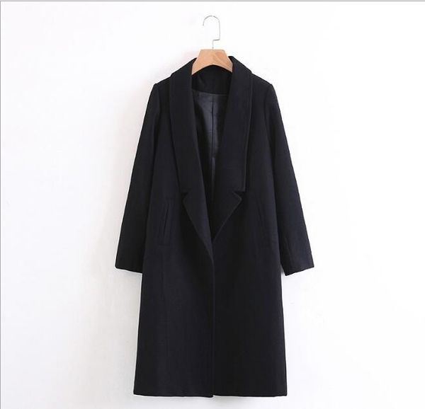 

women's 2019 new slim 80% wool long woolen overcoat black navyblue color
