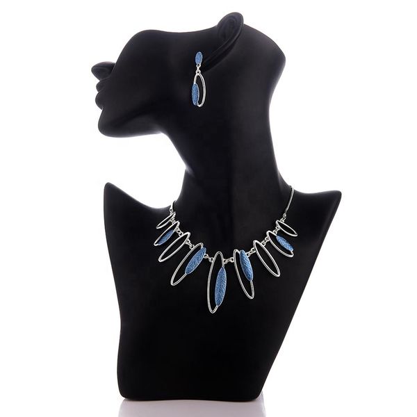 

jewelry set silver color long drop earrings enamel alloy necklace choker set bridal fashion women wedding jewelry sets for girls