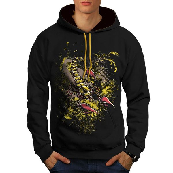 

scorpion art wild mens contrast hoodie, insect casual jumper, Black