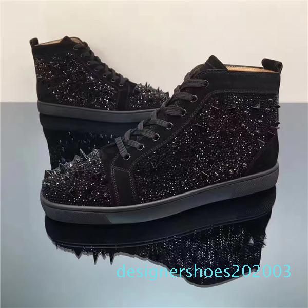 

black strass pik pik spikes red bottom designer mens strass sneaker fashion walking dress wedding casual lace-up leisure shoes d03