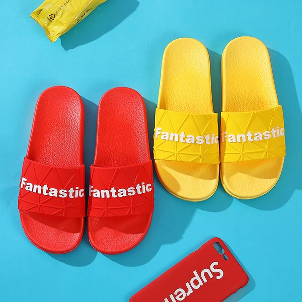 

couple indoor pvc home l sandals/slippers women summer non-slip bathroom home slippers men 2020 new letters fantastic shoes, Black
