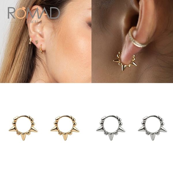 

romad fashion s925 silver geometric bead rivets trendy circle earrings personality wild sterling silver earrings for women gifts, Golden;silver