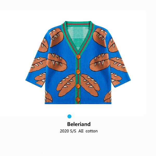

2020ins children's bread pattern in the bread sweater big knitted cardigan men women children's sweater length, Blue