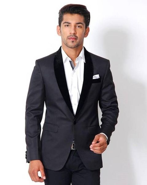 Dark Gray Noivo Smoking xaile lapela Groomsmen Wedding smoking com homens excelentes Dinner Party Formal Prom Blazer Terno (camisa + calça + empate) 1126