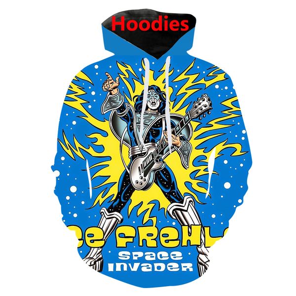 

kiss ace frehley space invader 3d print hoody/tee shirts/sweatshirts/hoodie/pants men harajuku funny streetwear hip hop pullover, Black