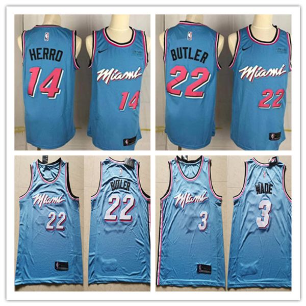 

2019/20 city mens edition miami heat jimmy butler 22 vintage 14 tyler herro 25 kendrick nunn dwyane wade blue basketball jersey, Black;red