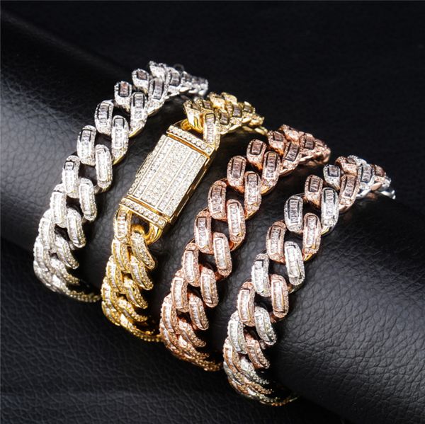 

14mm 7.5inch 8inch bling ice out cz bracelet hip hop cubic cuban bracelet link chains men's jewelry gifts, Black
