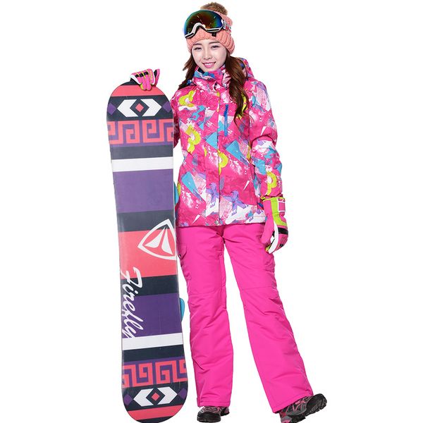

ski suit female thicken outdoor jacket padded pants windproof waterproof thermal hiking camping jumpsuit sport suit women